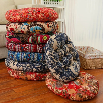 🧘 Round Cotton Floor Cushion Pillow – Thickened Tatami Yoga Mat & Meditation Seat – Machine Washable Geometric Patchwork Cushion