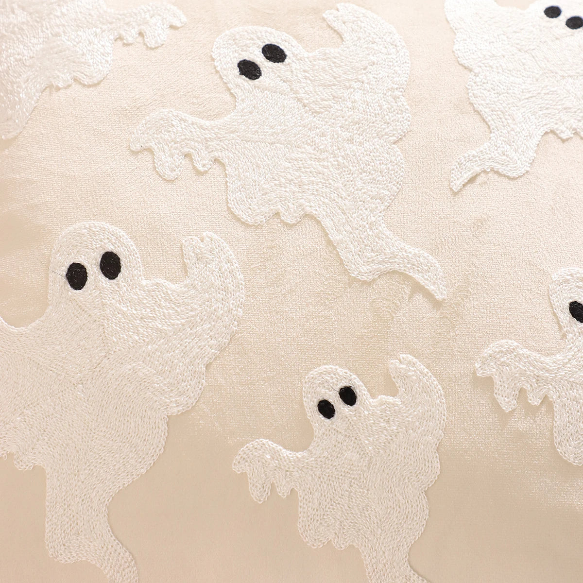 Halloween Pumpkin & Ghost Embroidered Velvet Pillow Cover – Festive Throw Cushion for Sofa, Bed & Home Decor