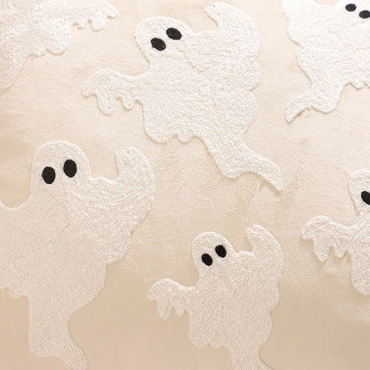 Halloween Pumpkin & Ghost Embroidered Velvet Pillow Cover – Festive Throw Cushion for Sofa, Bed & Home Decor