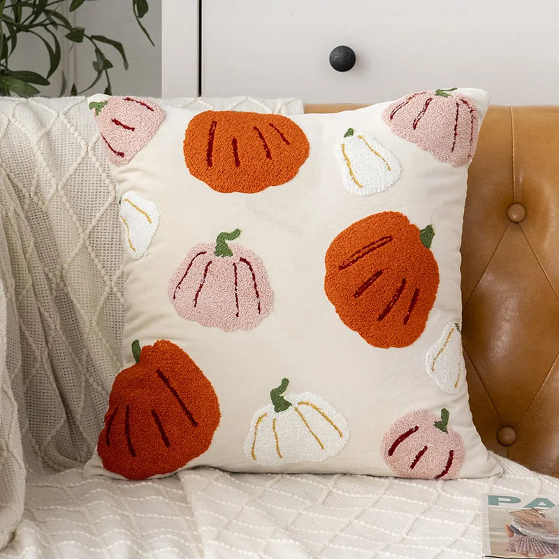 Embroidered Halloween Pumpkin Pillow Cover – Autumn Cushion for Sofa, Office & Home Decor