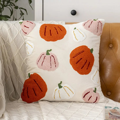 Embroidered Halloween Pumpkin Pillow Cover – Autumn Cushion for Sofa, Office & Home Decor
