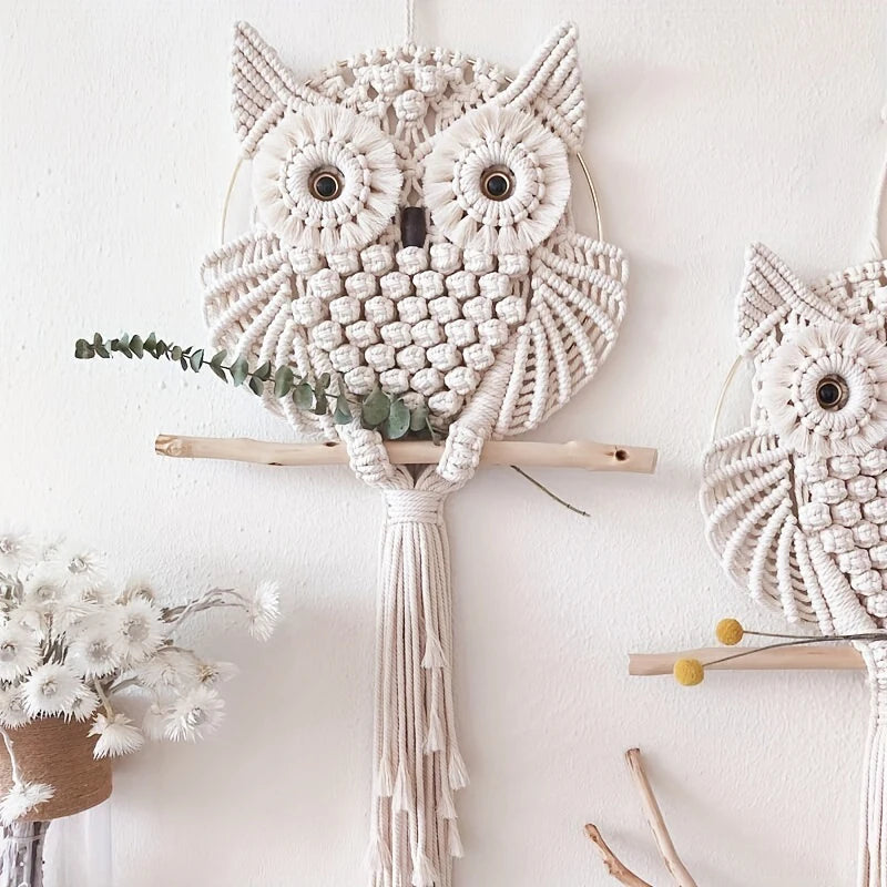 Boho Owl Macrame Wall Hanging – Cotton Woven Tapestry for Boho Home Decor | Handmade Owl Wall Art