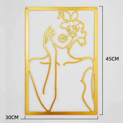 Woman Face Body Outline Kiss Silhouette Iron Wall Hanging Decor Abstract Line Ornament Beautiful Art for Living Room Bedroom Home Artwork Decor
