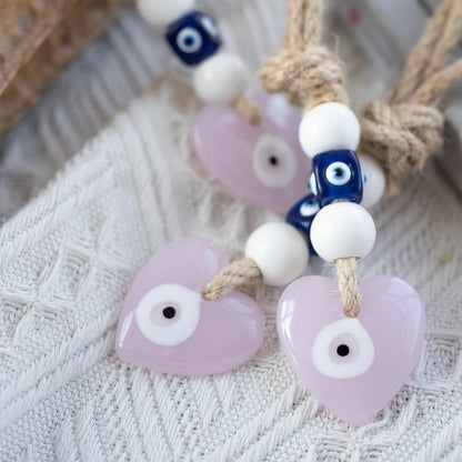 🧿 Evil Eye Glass Wall Hanging with Braided Rope – Handmade Mediterranean Charm
