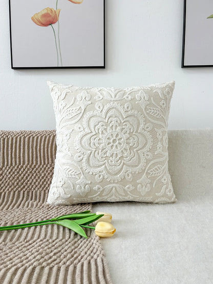 Boho Mandala Embroidered Throw Pillow Cover – Floral Accent Cushion Case for Sofa, Couch, or Bed
