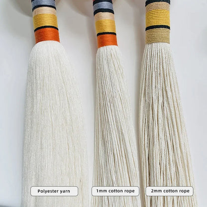 Three types of yarn or rope with labeled diameters on a white background. boho macrame wall art