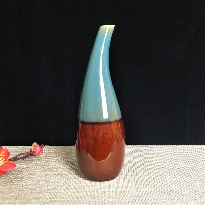 Boho Ceramic vase with two-tone design on a textured surface with a black background