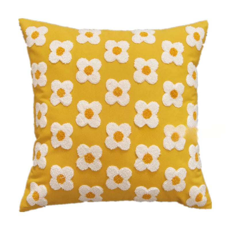 Embroidered Flower Throw Pillow Covers – Boho Cotton Cushion Covers for Bed, Sofa & Home Decor Housewarming Gift for Boho Lover 