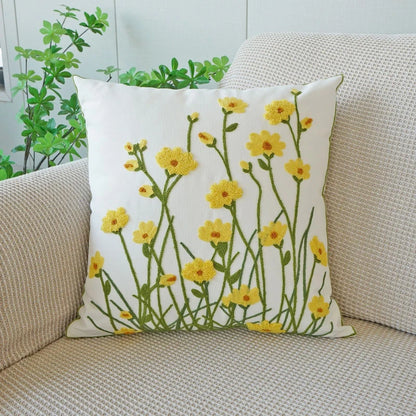 Decorative pillow with floral design on a beige couch. Floral embroidered throw pillow cover boho decor