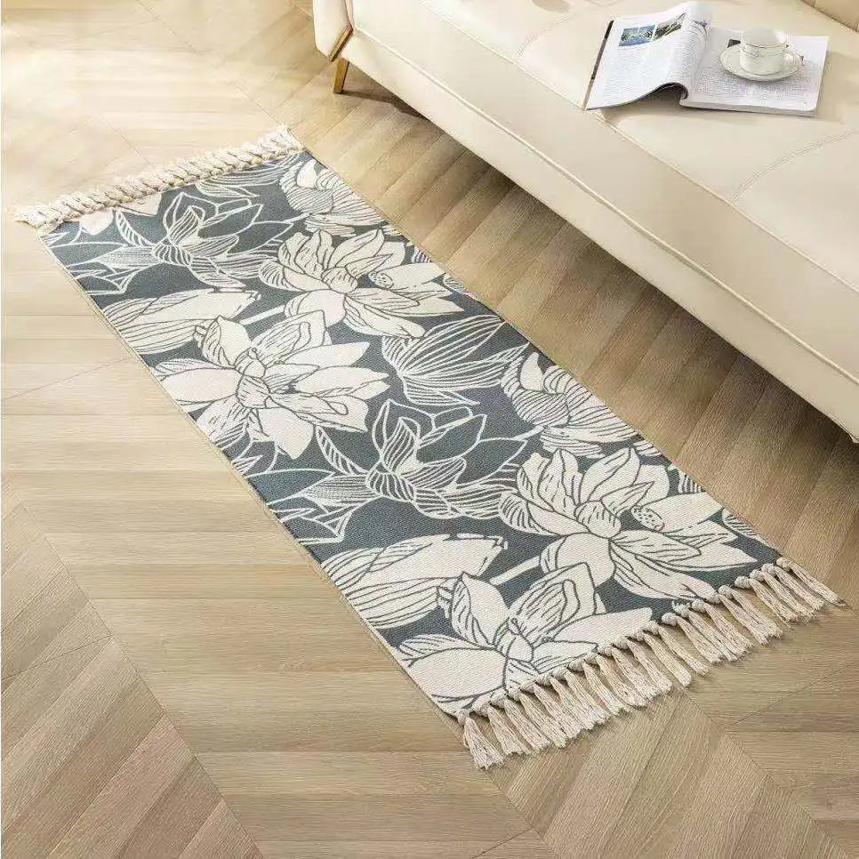 Boho Cotton Woven Geometric Rug – Anti-Slip Floor Mat for Living Room, Bedroom & Entryway