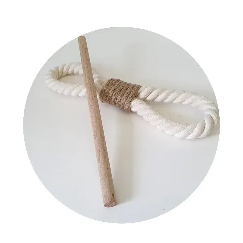 Decorative item with white rope and wooden stick on a white background boho home decor, curtain tie back, wooden curtain buckle, nordic home accessory, hemp rope curtain tie, rustic window decor, boho curtain accessory, modern farmhouse, minimalist curtain hold, housewarming gift idea