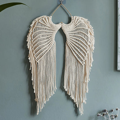 Macrame Wall Hanging Tapestry Handmade Boho Woven Art Wall Decor Tassel Crochet Decoration for Home Living Room Bedroom Wings Wood