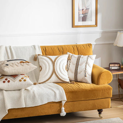 Boho Tufted Geometric Pillow Cover – Cotton Canvas Cushion Cover for Sofa, Bed & Home Decor