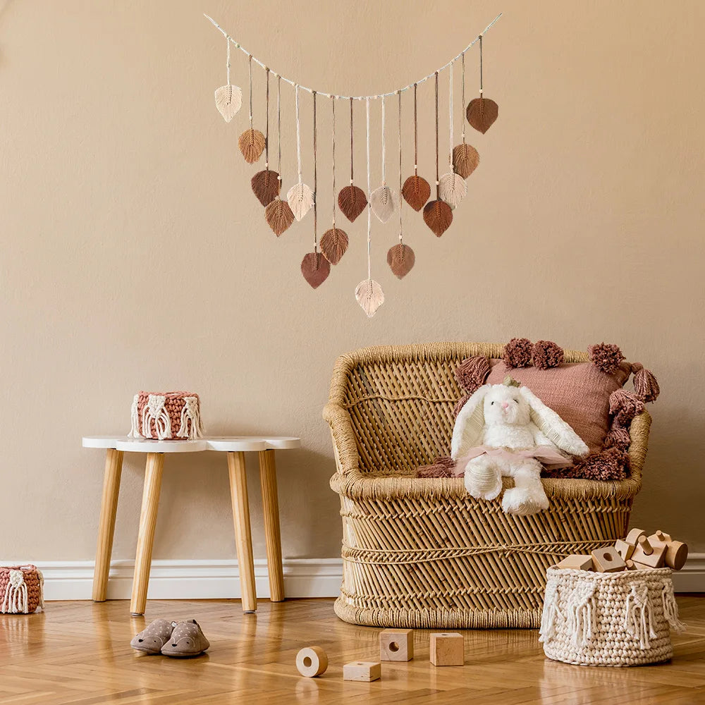 Boho Home Decoration Macrame Tapestry Leaf Feather Wall Hanging Decor for Living Room Bedroom Wall Art