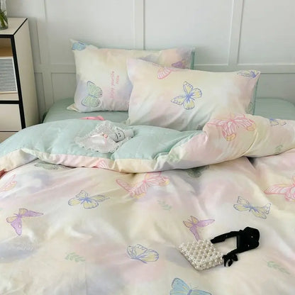 Pink Floral Boho Bedding Set – Soft Microfiber Duvet Cover, Flat Sheet & Pillowcases
