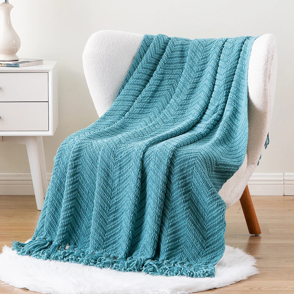 Thick Knitted Throw Blanket Soft Warm Decorative Sofa Bed Bedspread Home Boho Room Decor