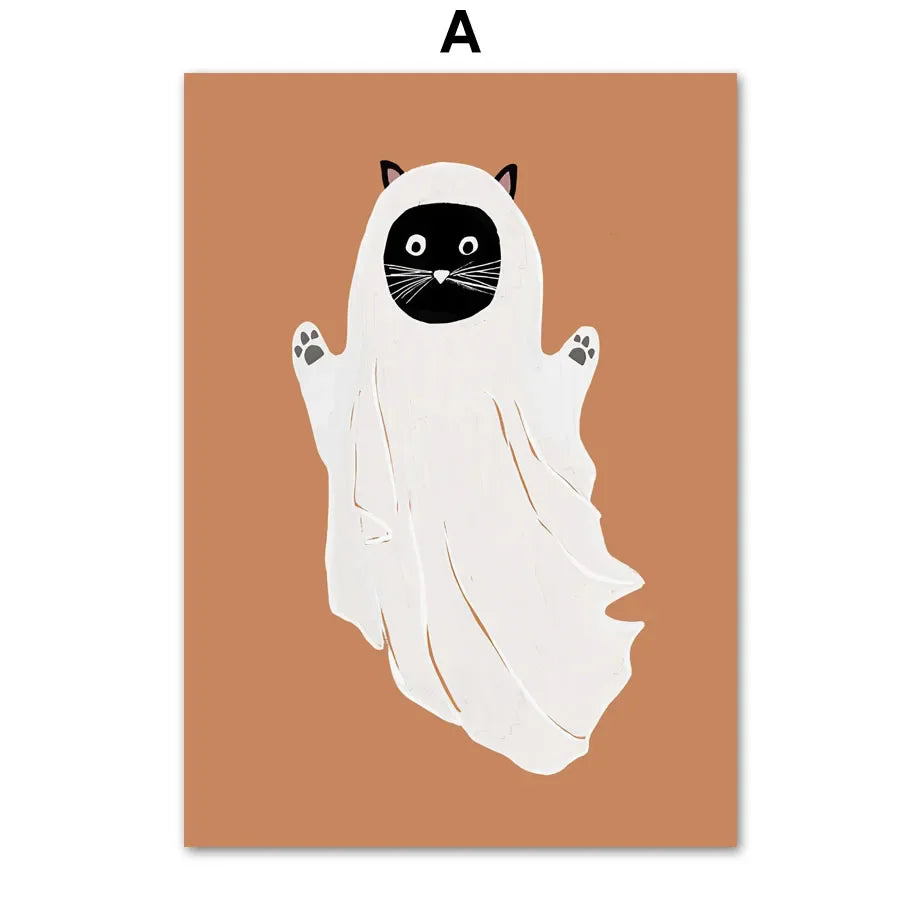 Fall Halloween Skull & Plant Canvas Wall Art Prints