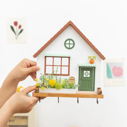 🏡 Fairytale Town Wall Hook Rack – Boho Wooden Key Holder & Decorative Village Scene Organizer