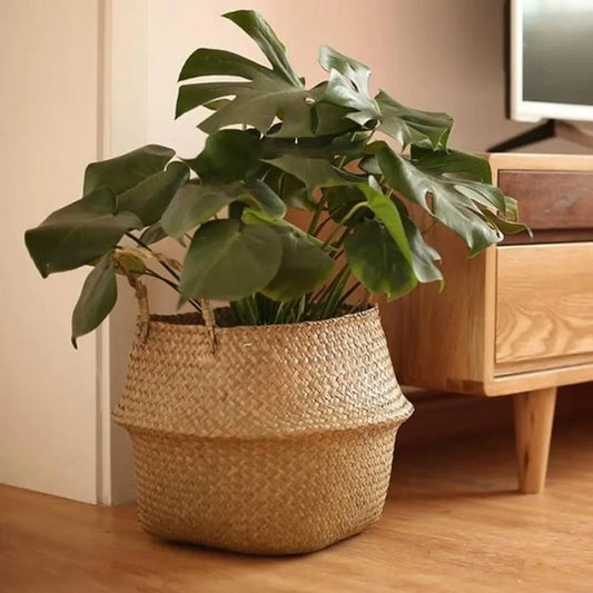 Boho Home Decor Seaweed Wicker Basket – Eco-Friendly Rattan Hanging Flowerpot & Storage Basket