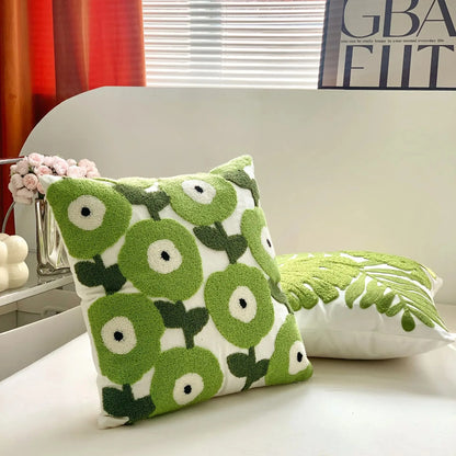 Flower Embroidered Plush Throw Pillow Cover – Minimalist Boho Cushion for Sofa, Bed, or Chair | 18x18 Inch | Garden-Inspired Housewarming Gift