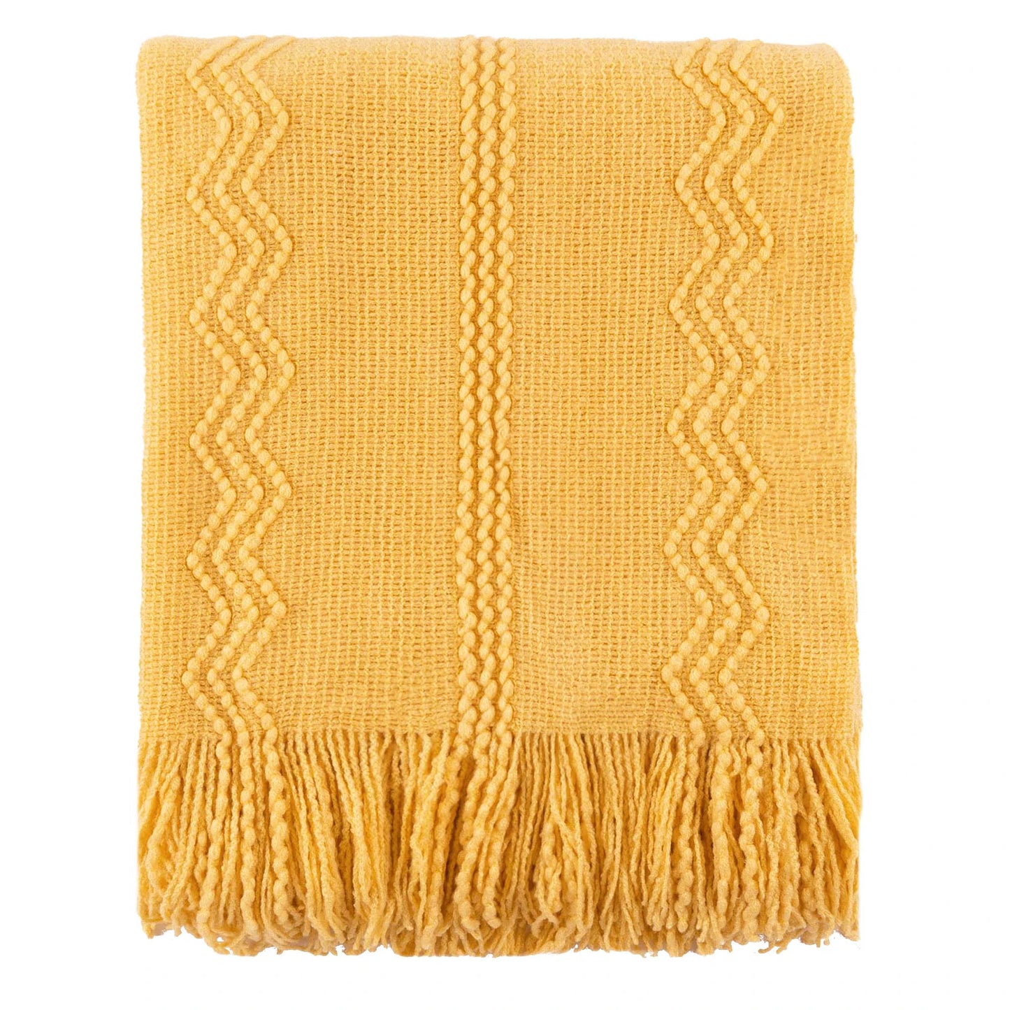 Boho Knit Throw Blanket – Soft Lightweight Acrylic Blanket with Tassels