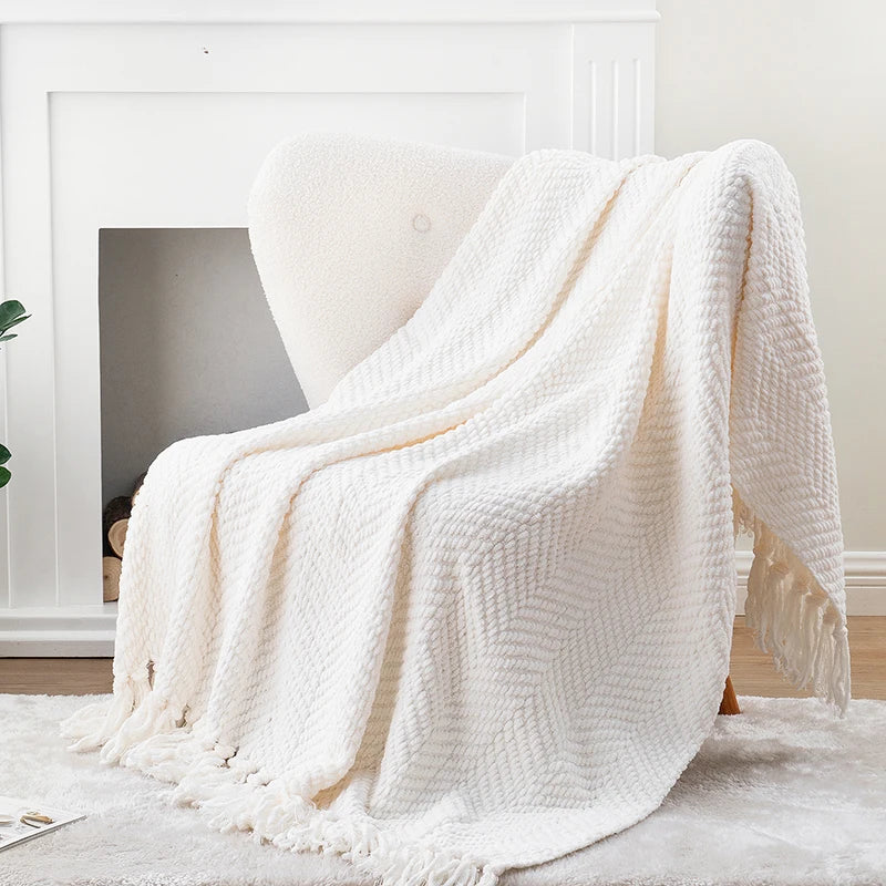 Thick Knitted Throw Blanket Soft Warm Decorative Sofa Bed Bedspread Home Boho Room Decor