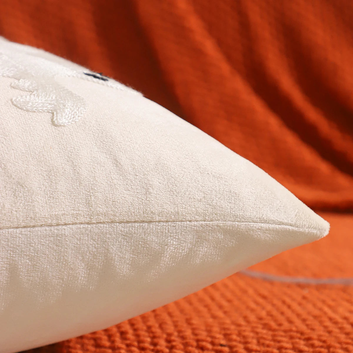 Halloween Pumpkin & Ghost Embroidered Velvet Pillow Cover – Festive Throw Cushion for Sofa, Bed & Home Decor