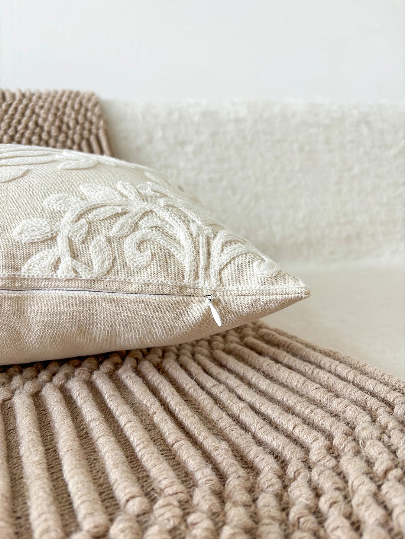Boho Embroidered Leaf Throw Pillow Cover – Decorative Cushion Case for Sofa | Boho Home Decor