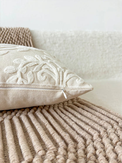 Boho Embroidered Leaf Throw Pillow Cover – Decorative Cushion Case for Sofa | Boho Home Decor