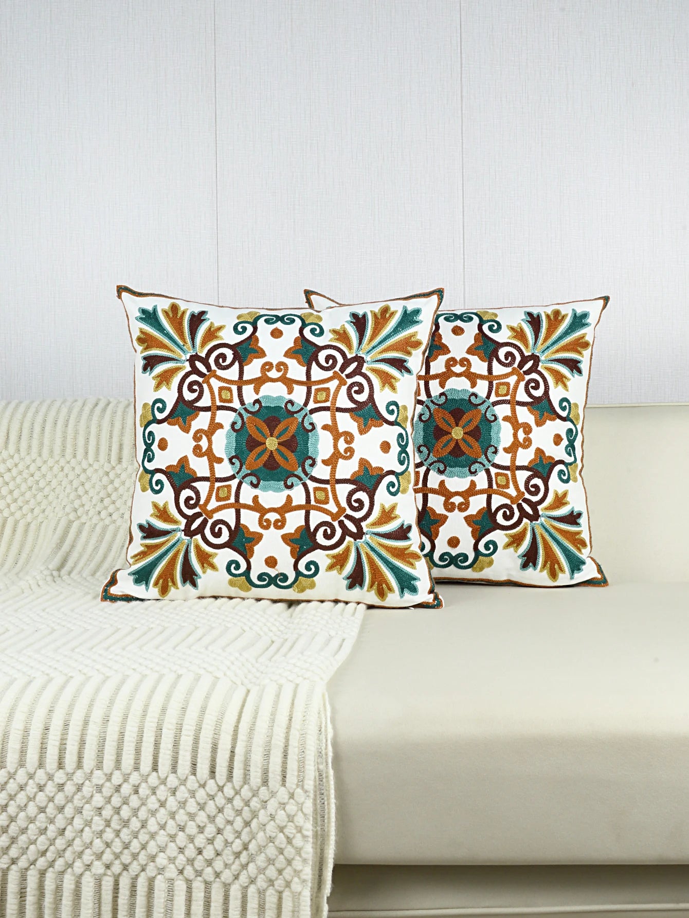 Bohemian Embroidered Pillow Cover – Square Cushion Case for Couch & Boho Home Decor