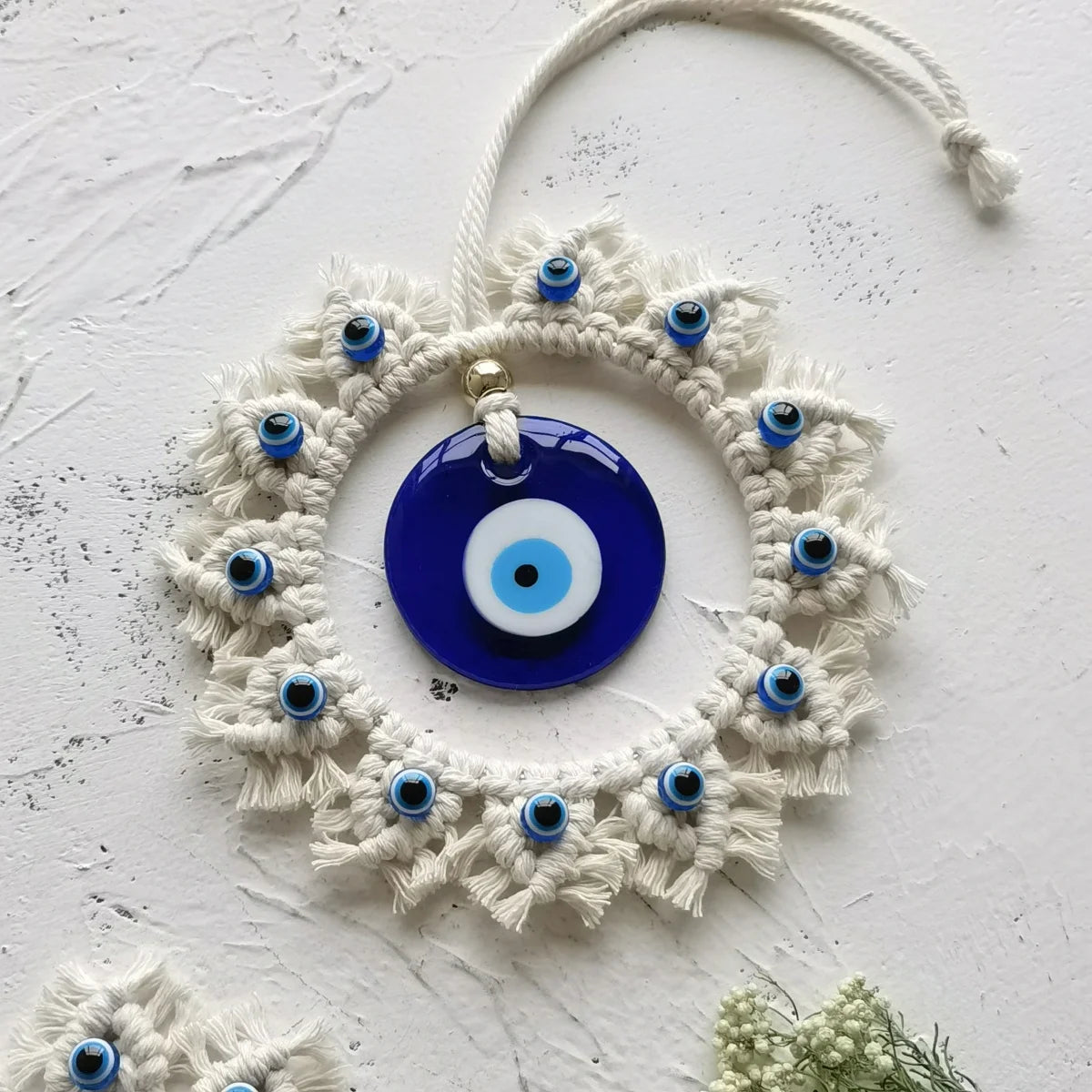 Handcrafted Evil Eye Macrame Circle Wall Decor
