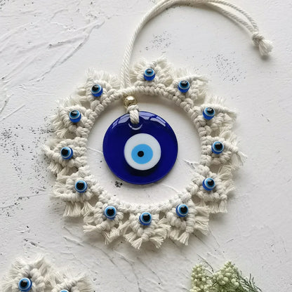 Handcrafted Evil Eye Macrame Circle Wall Decor