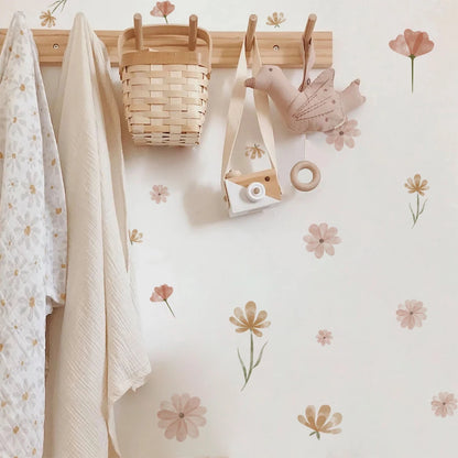 Boho Floral Leaf Wall Stickers – Removable 3D Vinyl Decals for Kids' Nursery & Home Decor - Neutral Flowers
