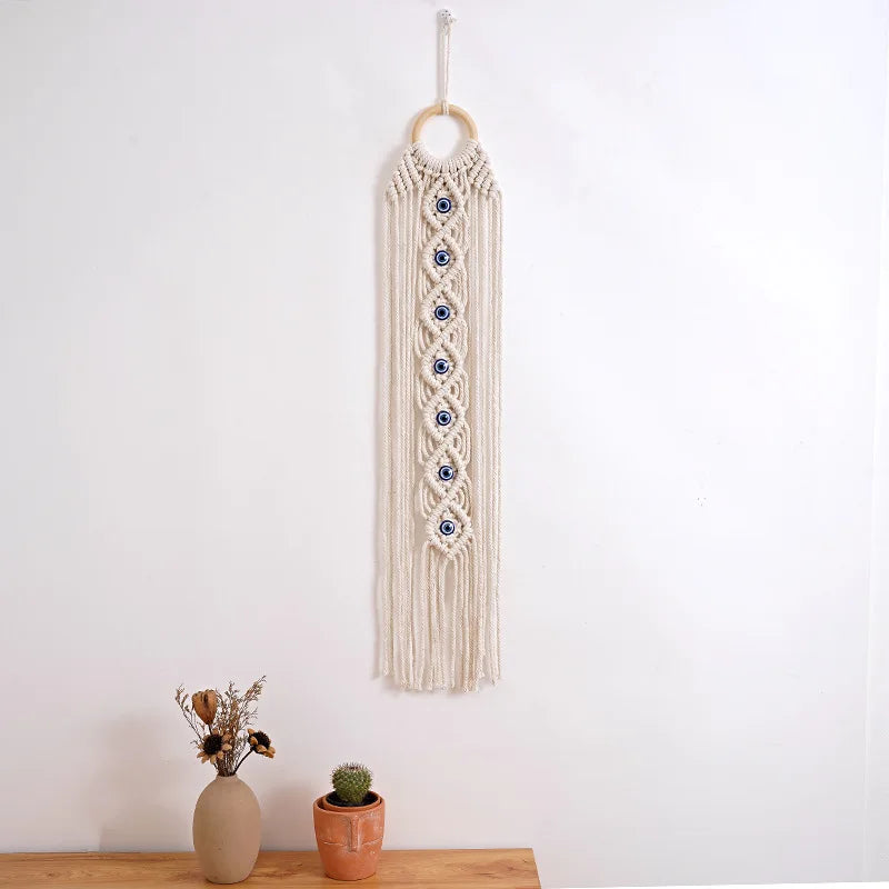 Boho Evil Eye Macrame Wall Hanging – Handwoven Cotton Tapestry for Bedroom, Living Room, Entryway Wall Art for Boho Home Decor - My Boho Home
