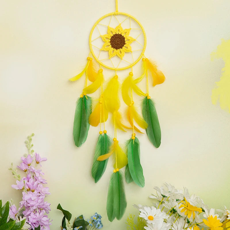 Sunflower Crochet Dreamcatcher – Handmade Boho Wall Hanging for Bright & Cheerful Spaces