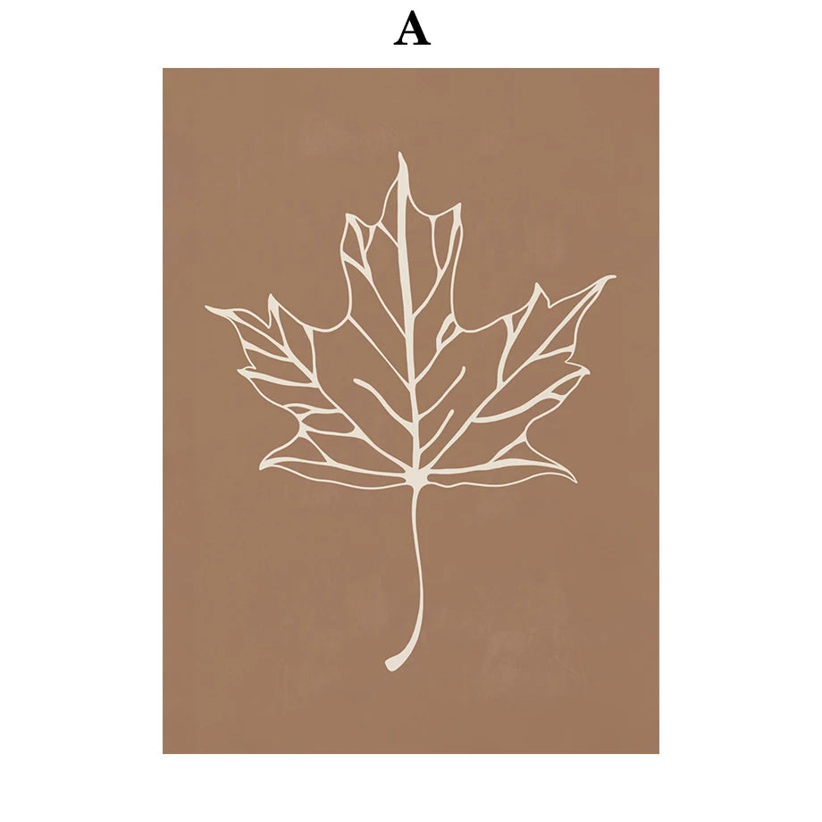 Rustic Fall Poster Set – Minimalist Autumn Leaves & Pumpkin Canvas Wall Art for Seasonal Home Decor