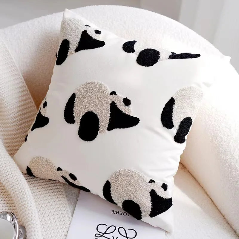 My Boho Home Nordic Embroidered Animal Pillow Cover – Modern Boho Plush Cushion for Couch, Bed or Nursery Panda Bears