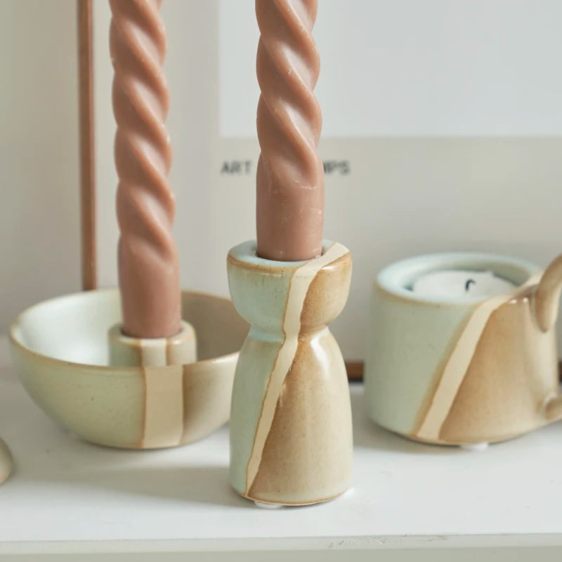 Ceramic Candlestick Nordic Candle Holder Home Decoration Boho Decor Clay Pottery