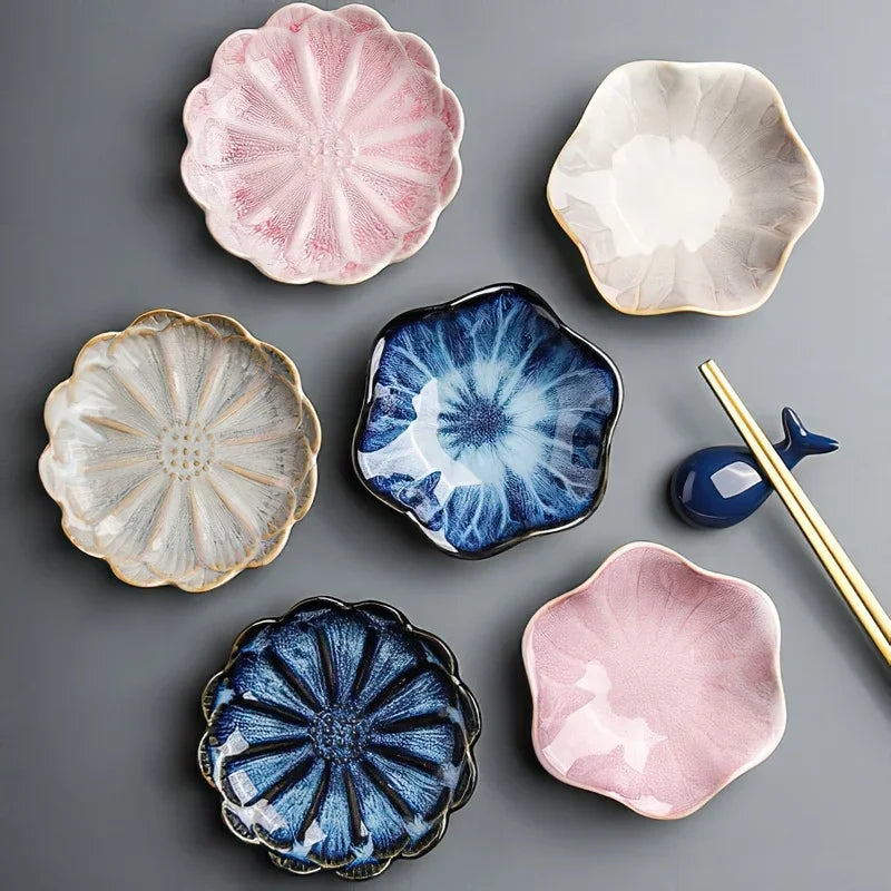 Ceramic Flower Sauce Dish – Mini Floral Porcelain Dipping Bowl for Soy Sauce, Nuts & Charcuterie