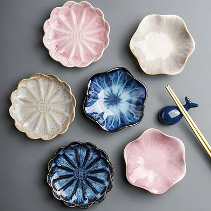 Ceramic Flower Sauce Dish – Mini Floral Porcelain Dipping Bowl for Soy Sauce, Nuts & Charcuterie