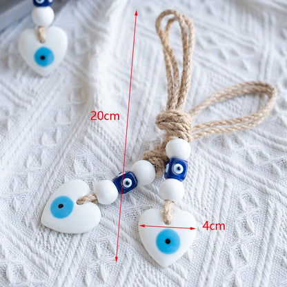 🧿 Evil Eye Glass Wall Hanging with Braided Rope – Handmade Mediterranean Charm