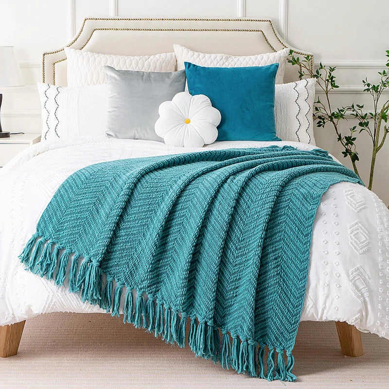 Thick Knitted Throw Blanket Soft Warm Decorative Sofa Bed Bedspread Home Boho Room Decor