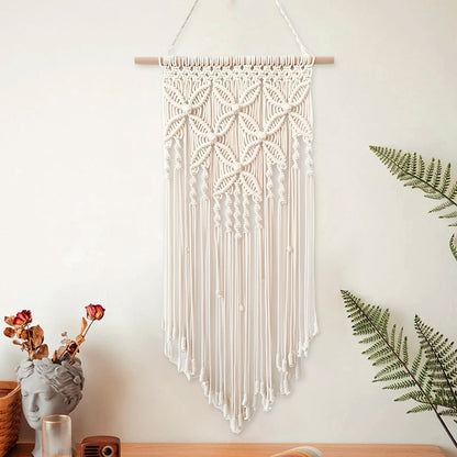 Macrame Wall Hanging Tapestry Handmade Boho Woven Art Wall Decor Tassel Crochet Decoration for Home Living Room Bedroom Wings Wood