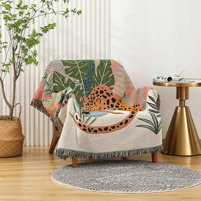 Boho Tassel Throw Blanket cheetah