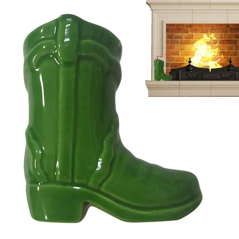 Ceramic Match Holder With Striker Cowboy Boot Shaped Boho Style Jar Fireplace Home Decor Container