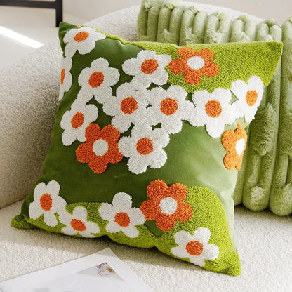 Embroidered Flower Throw Pillow Covers – Boho Cotton Cushion Covers for Bed, Sofa & Home Decor Housewarming Gift for Boho Lover 