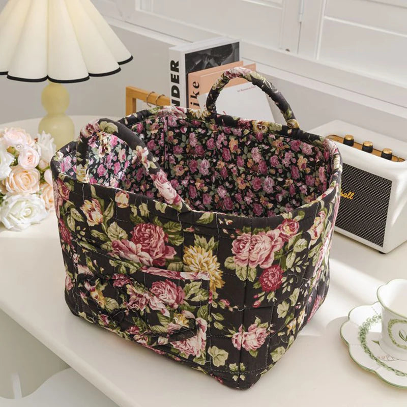 boho home decor, floral fabric storage basket, large laundry hamper, foldable storage bin, fabric organizer basket, boho floral hamper, home organization basket, decorative laundry bin, eco-friendly laundry hamper, housewarming gift