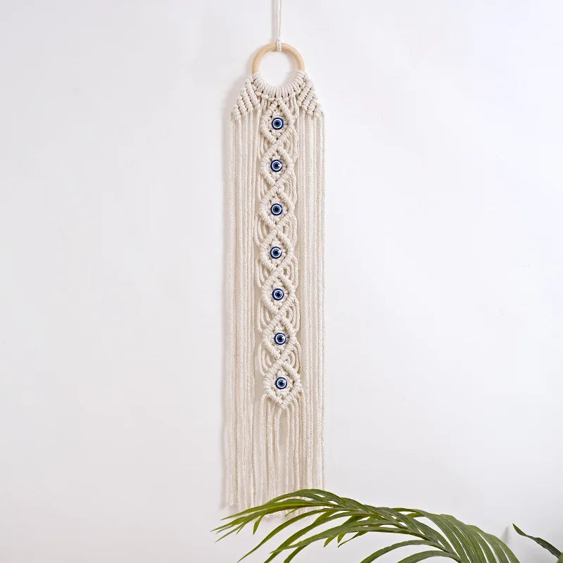 Boho Evil Eye Macrame Wall Hanging – Handwoven Cotton Tapestry for Bedroom, Living Room, Entryway Wall Art for Boho Home Decor - My Boho Home