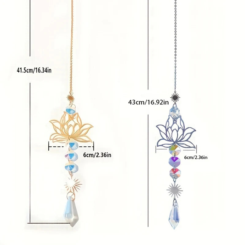 Metal Lotus & Crystal Boho Suncatcher – Handmade Sunlight Charm for Home & Garden.- My Boho Home