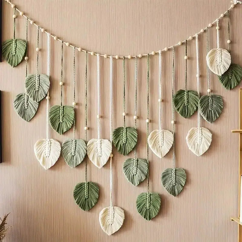 Boho Home Decoration Macrame Tapestry Leaf Feather Wall Hanging Decor for Living Room Bedroom Wall Art